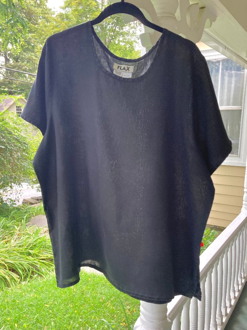 FLAX 100% Linen Black Short Sleeve Top